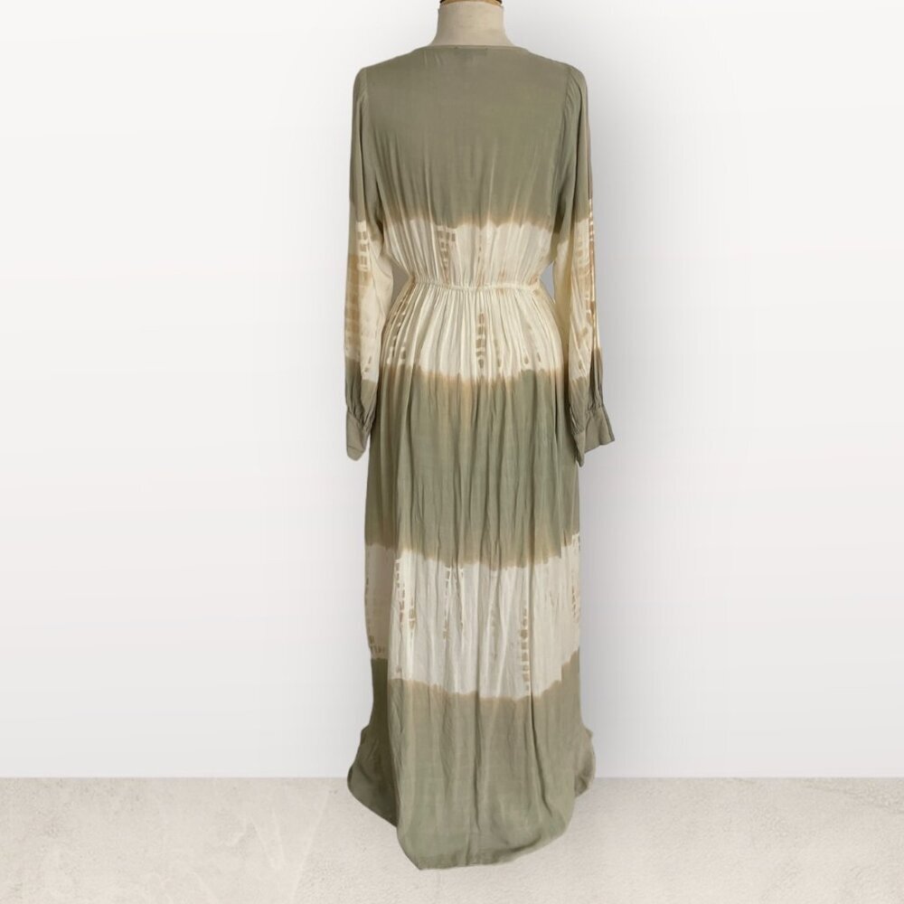 AAKAA beige tan tiedye MAXI dress boho chic GYPSET THIGH SLIT medium lightweight - Picture 9 of 12